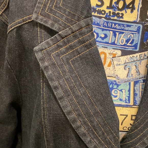 CJ Banks Vintage Denim Elegance: Green Rhinestone Buttons Jacket - Picture 7 of 7